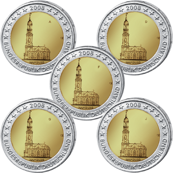 2 euro Niemcy x5 Hamburg Kościół św. Michała 2008