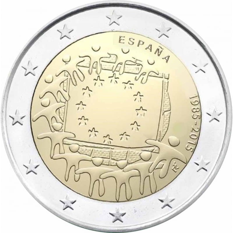 2 euro Hiszpania 30 lat flagi UE 2015