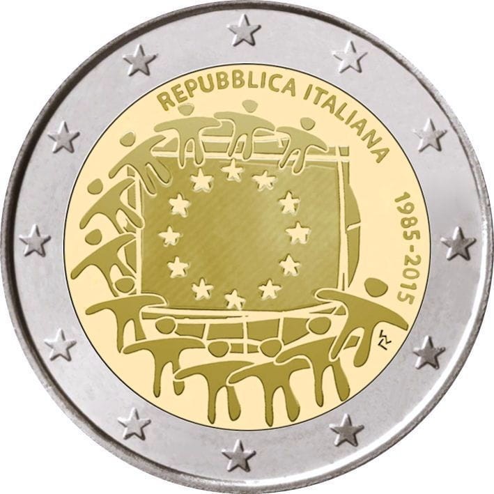 2 euro Włochy 30 lat flagi UE 2015