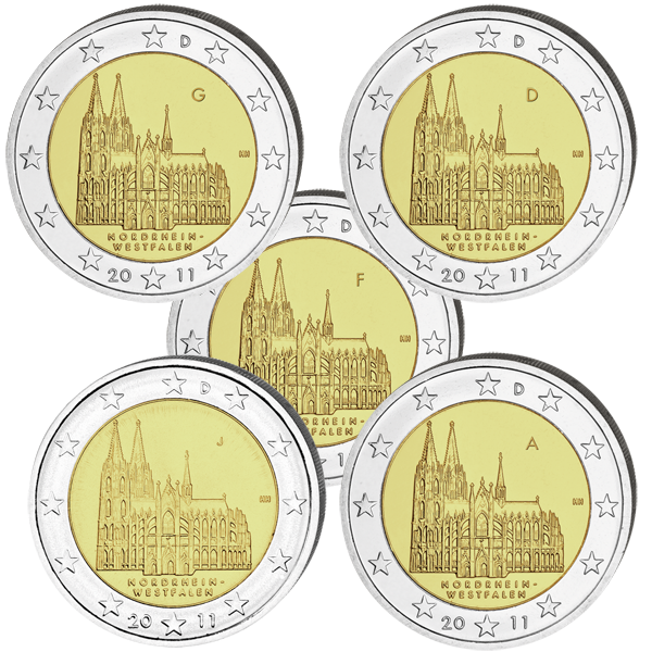 2 € Niemcy x5 Nadrenia Północna-Westfalia - Kolonia - katedra 2011 ADFGJ