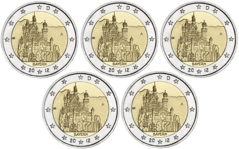 2 euro Niemcy x5 Bawaria Neuschwanstein 2012ADFGJ