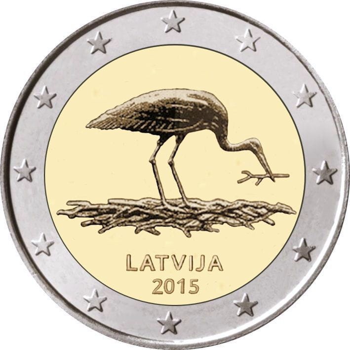 2 euro Łotwa Bocian 2015