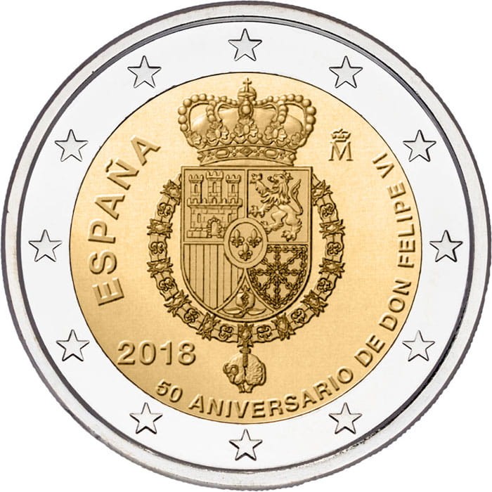 2 euro Hiszpania 50 urodziny filipa VI 2018