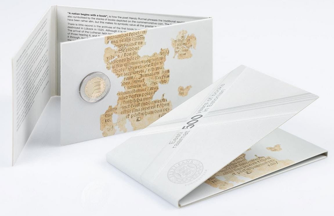 2 euro Estonia 500 r. pierwszej estońskiej książki 2025 coincard