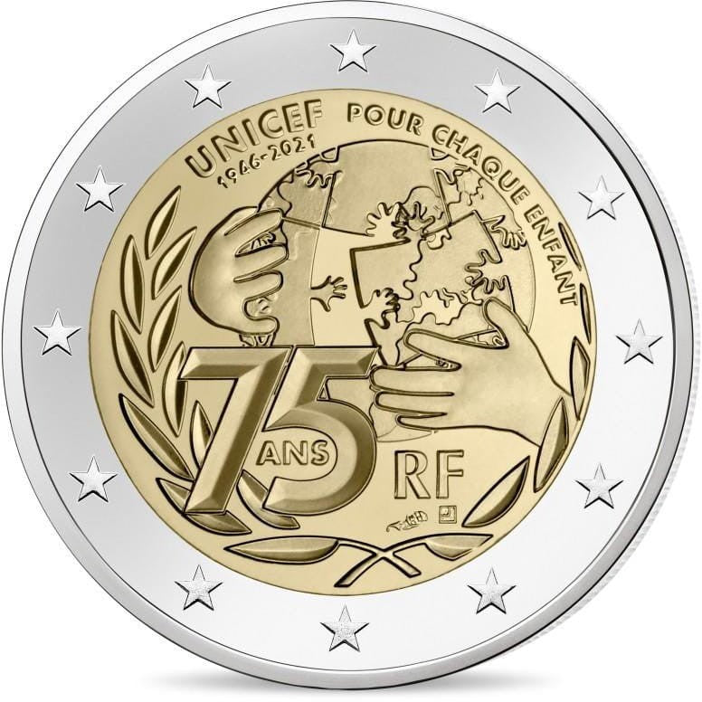 2 euro Francja 75 lat UNICEF 2021