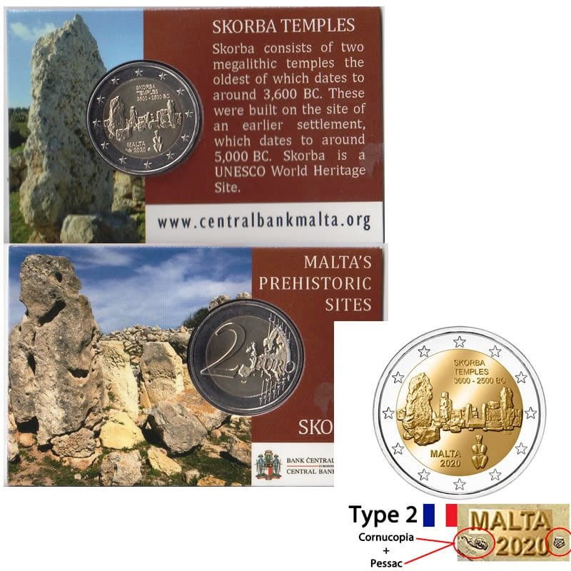 2 euro Malta Skorba typ2 pochodnia coincard 2020
