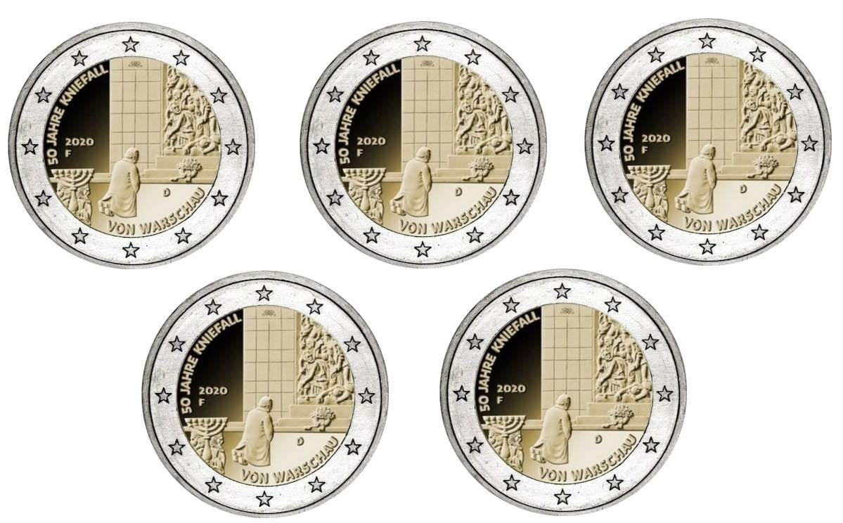 2 euro x5 ADFGJ Niemcy 50 l. klęknięcia w Warszawie 2020