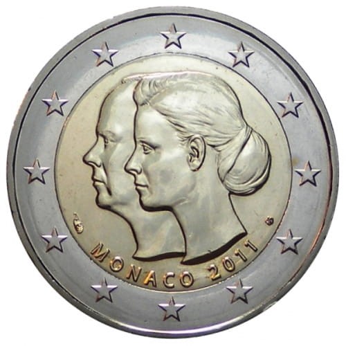 2 euro Monako Ślub księcia Alberta z Charlene Wittstock 2011 unc