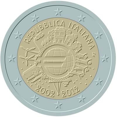 2 euro Włochy 10 lat euro w obiegu 2012