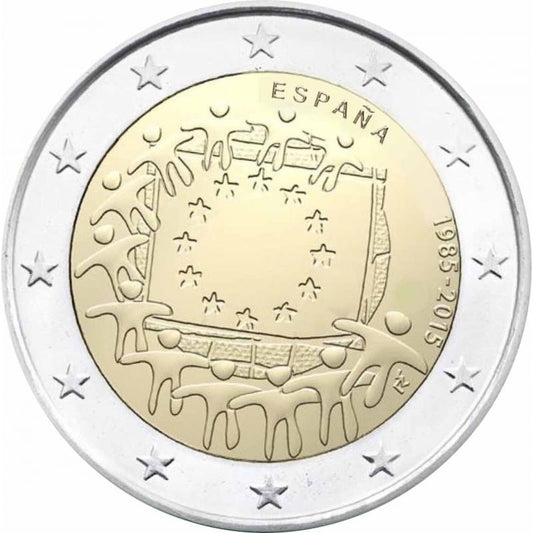 2 euro Hiszpania 30 lat flagi UE 2015