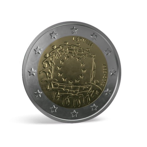2 euro Łotwa 30 lat flagi UE 2015