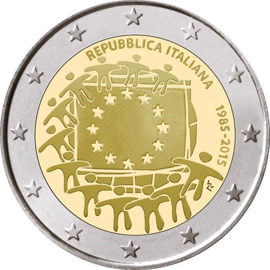 2 euro Włochy 30 lat flagi UE 2015