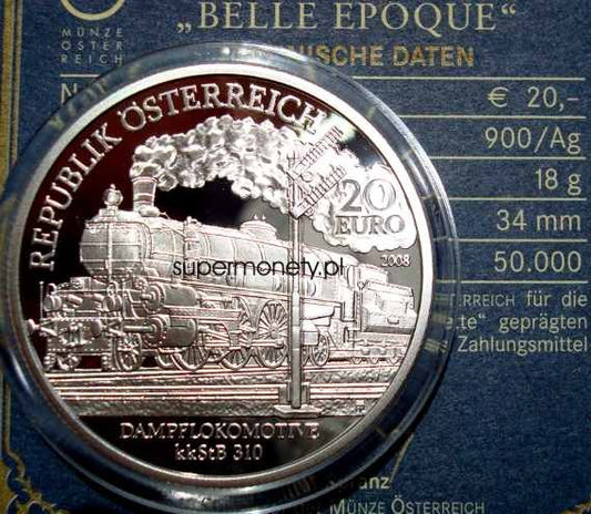Austria 20 € Lokomotywa Dampflokomotive 2008