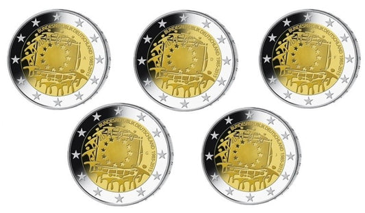2 euro Niemcy x5 30 lat Flagi UE 2015 ADFGJ