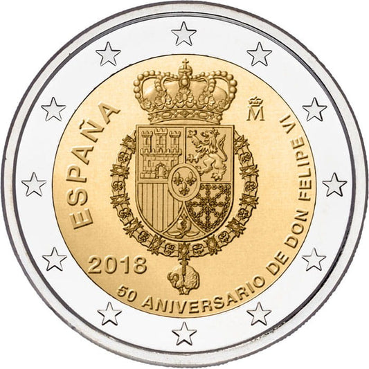 2 euro Hiszpania 50 urodziny filipa VI 2018