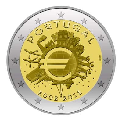2 euro Portugalia 10 lat euro w obiegu 2012