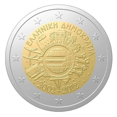 2 euro Grecja 10 lat euro w obiegu 2012