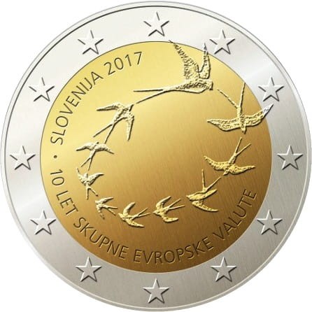 2 euro Słowenia 10 rocznica Euro - Jaskółki 2017