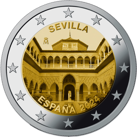 2 euro Hiszpania Katedra, Alcazar, Archiwum Indii 2024