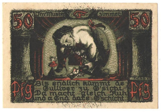 50 Pf banknot zastępczy Sonneberg Puppenkrieg 1922