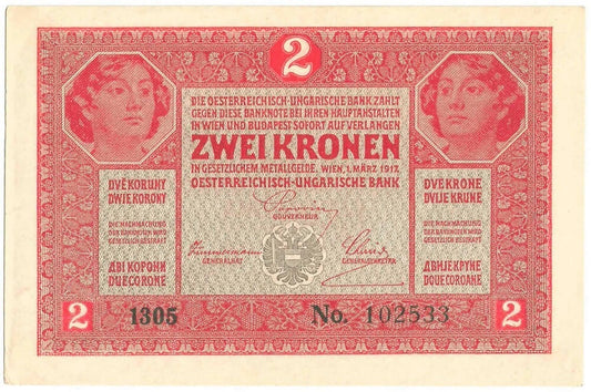 Austro-Węgry, 2 korony, zwei kronen, ket korona, 1917, stan 1/1-, piękny