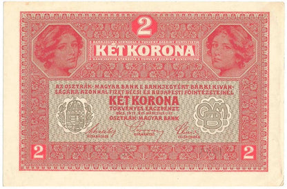Austro-Węgry, 2 korony, zwei kronen, ket korona, 1917, stan 1/1-, piękny