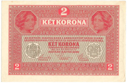 Austro-Węgry, 2 korony, zwei kronen, ket korona, 1917, stan 1/1-, piękny
