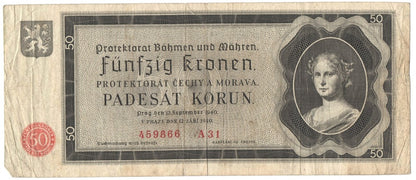 Protektorat Czech i Moraw, 50 koron 1940. seria A31, stan 4