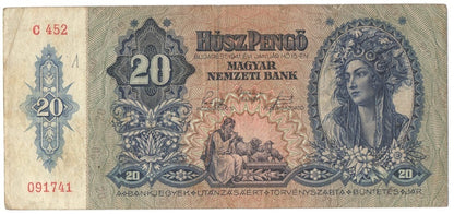 Węgry, 20 pengo 1941, seria C 452, stan 2-